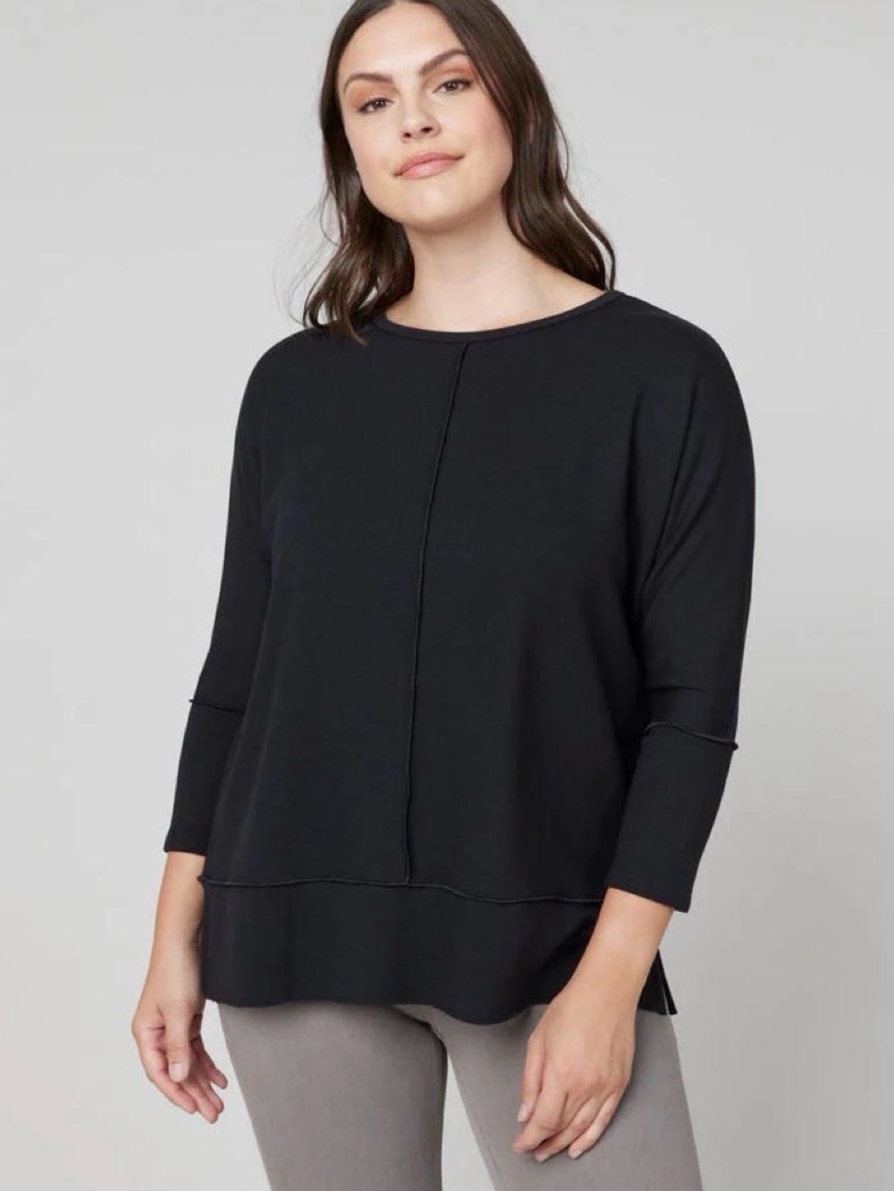 Spanx Perfect Length Dolman Sweatshirt Tunic M Black 3/4 Sleeve Oversized